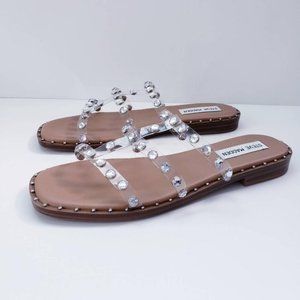 Steve Madden Studded Clear Strap Tan Sandals Flats